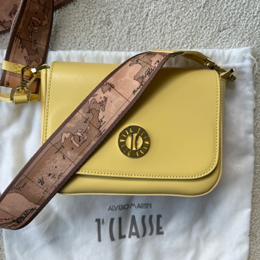 Alviero Martini Yellow Crossbody Bag with Geo Map Strap NWT